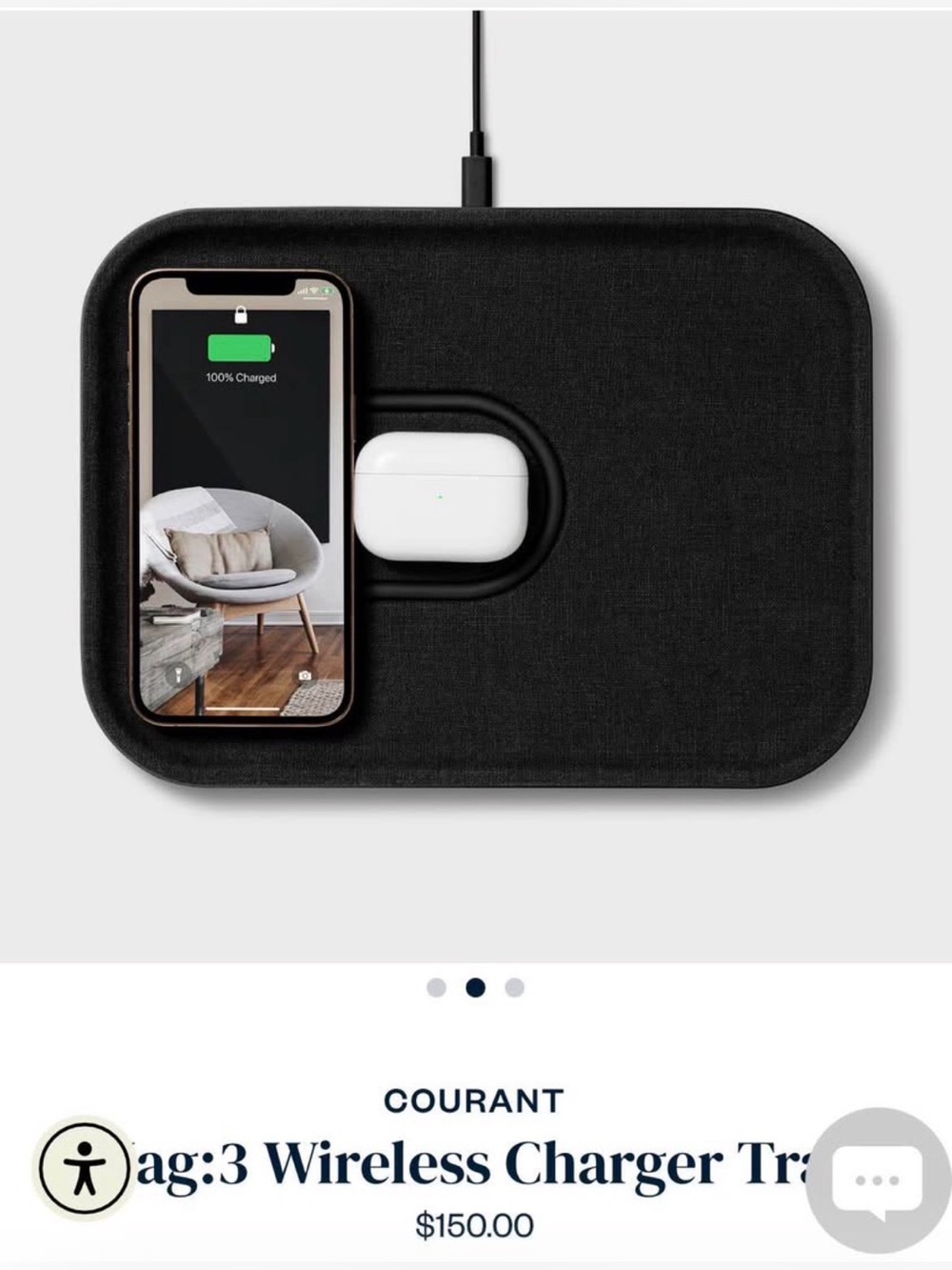 Courant Essentials MAG:3 Magnetic Wireless Charging Tray - Charcoal
